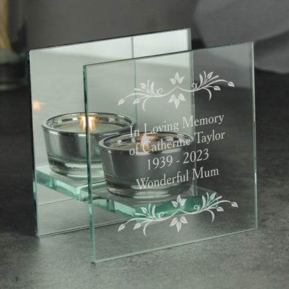 Personalised Sentiments Mirrored Glass Tea Light Holder