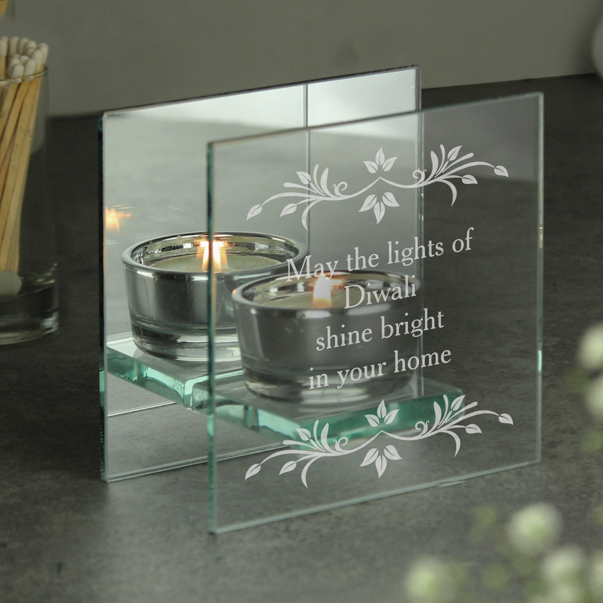 Personalised Sentiments Mirrored Glass Tea Light Holder