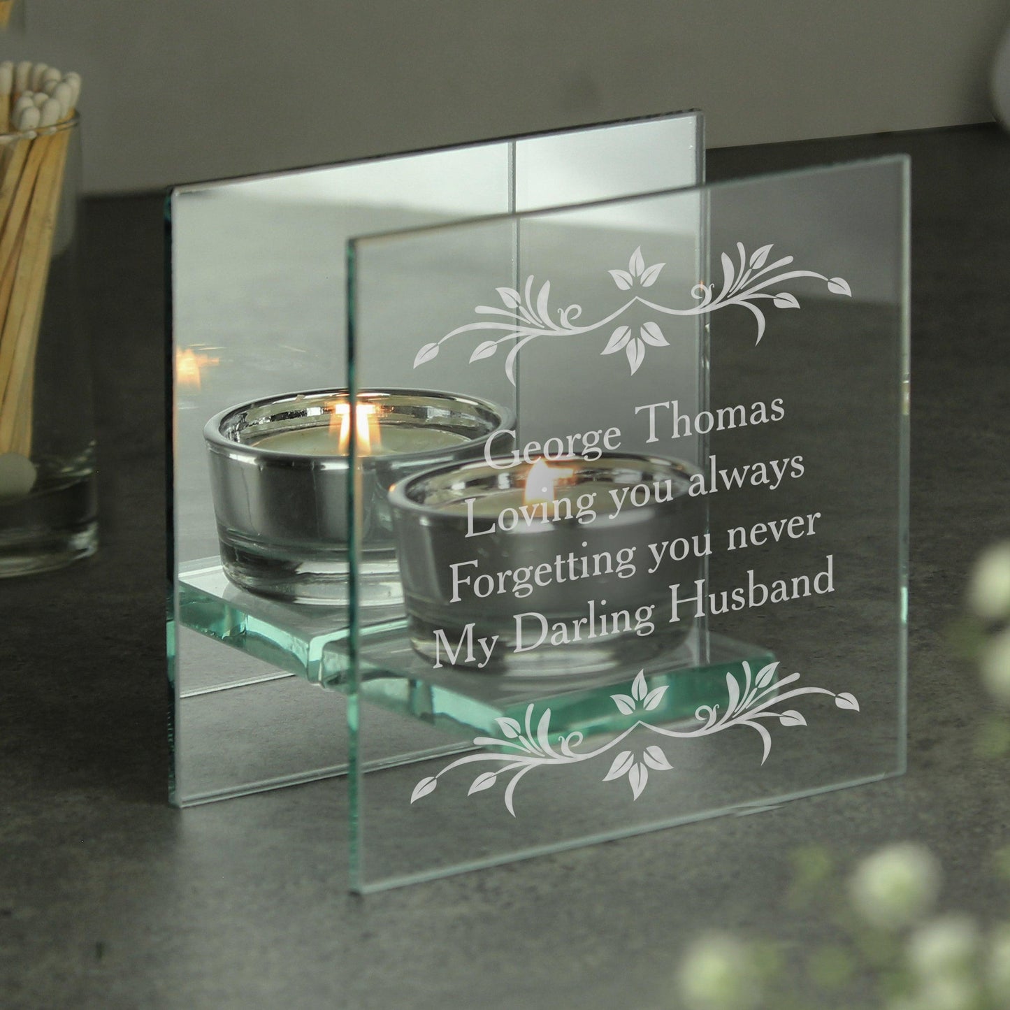 Personalised Sentiments Mirrored Glass Tea Light Holder