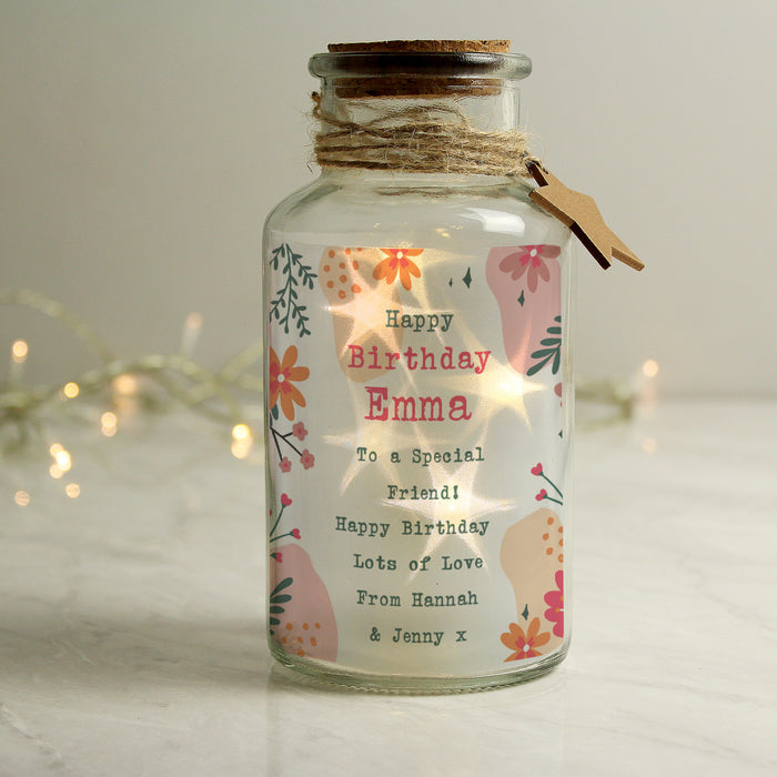 Personalised Friend Floral LED Glass Jar