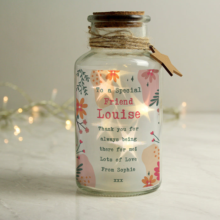 Personalised Friend Floral LED Glass Jar
