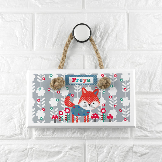 Personalised Kid’s Little Fox White Door Sign