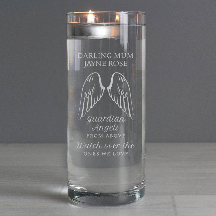 Personalised Guardian Angel Wings Memorial Floating Candle Holder
