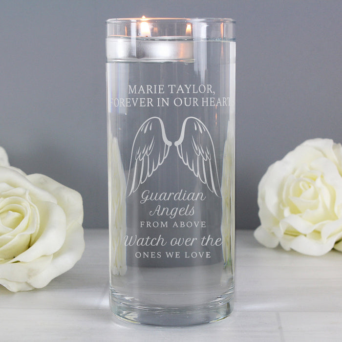 Personalised Guardian Angel Wings Memorial Floating Candle Holder