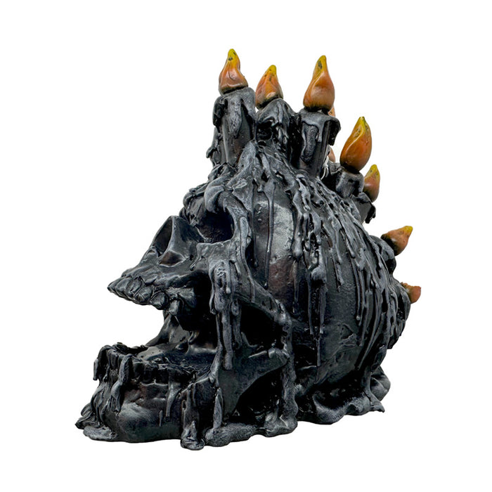 Black Screaming Skull with Candles & Melted Wax Ornament