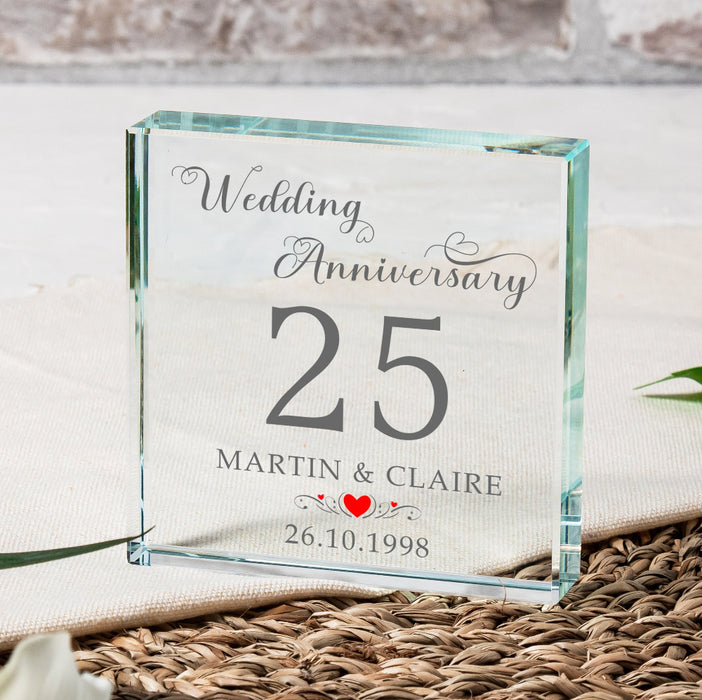 25th Wedding Anniversary Crystal Glass Ornament Gift