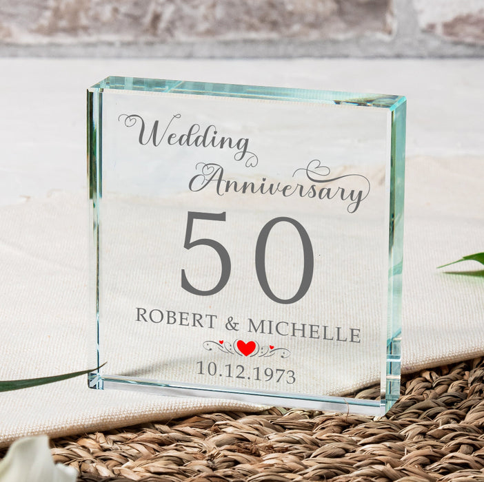 50th Wedding Anniversary Crystal Glass Ornament Gift