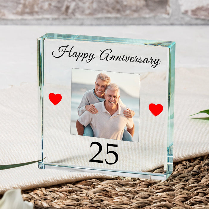 Happy 25th Anniversary Crystal Glass Ornament