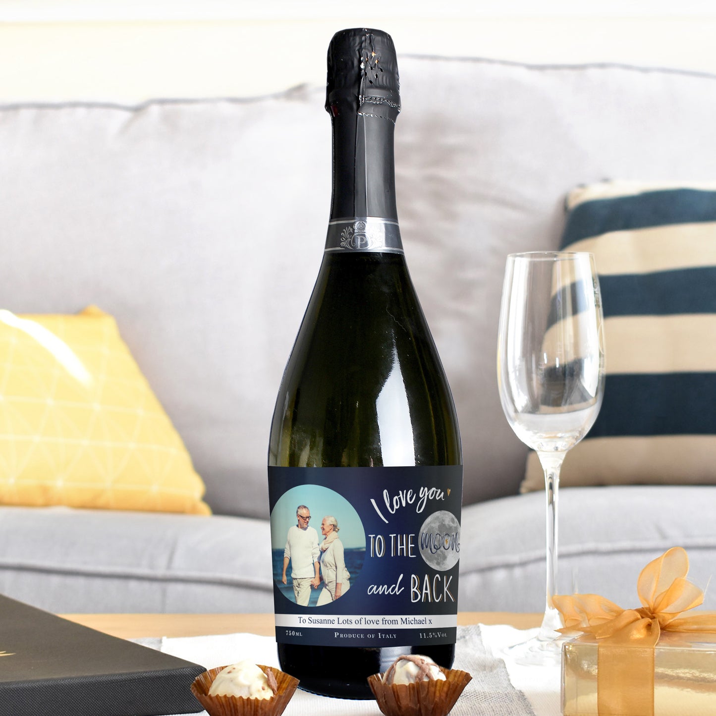 Personalised I Love You To The Moon & Back Photo Upload Prosecco Bottle