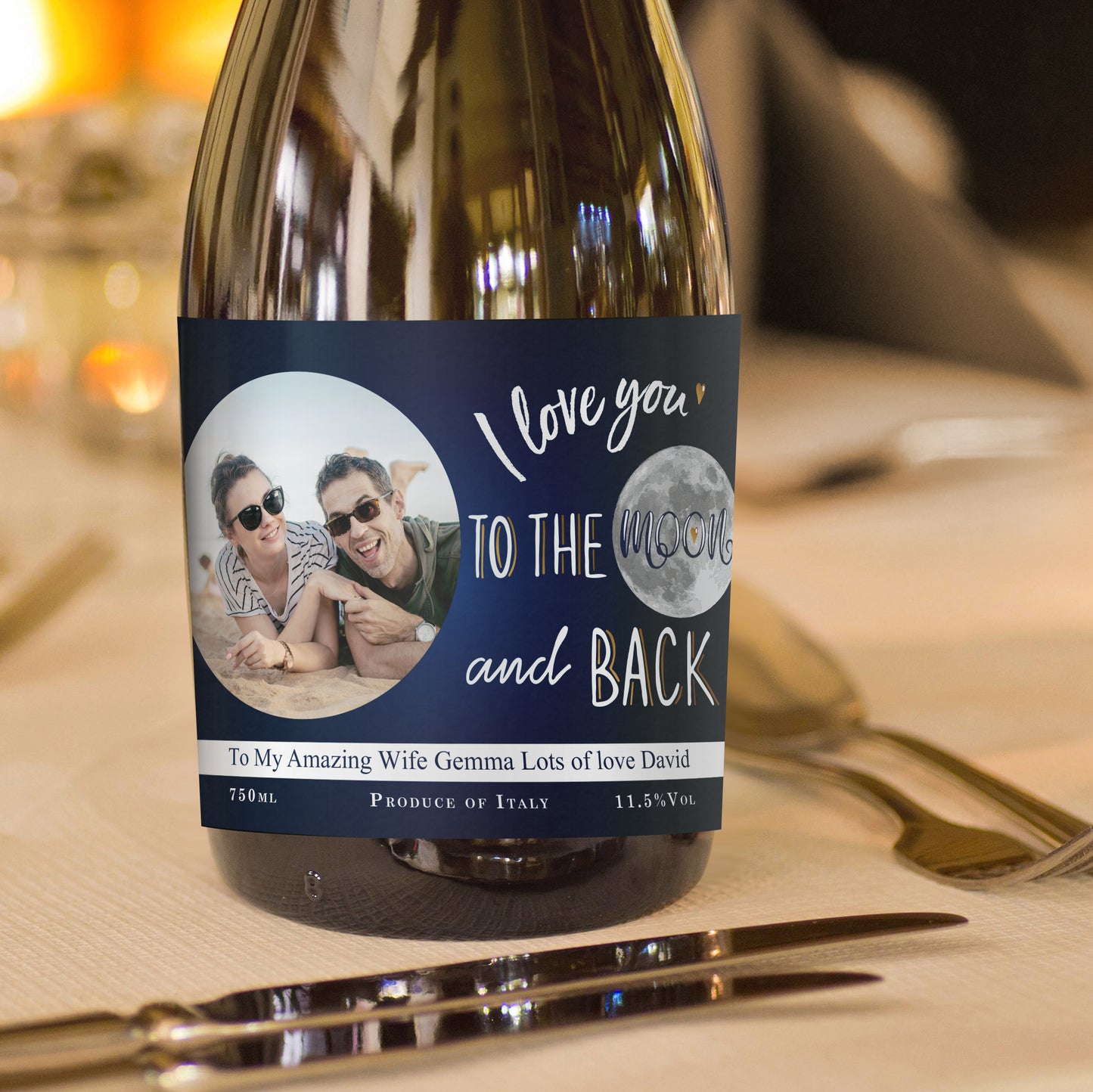 Personalised I Love You To The Moon & Back Photo Upload Prosecco Bottle