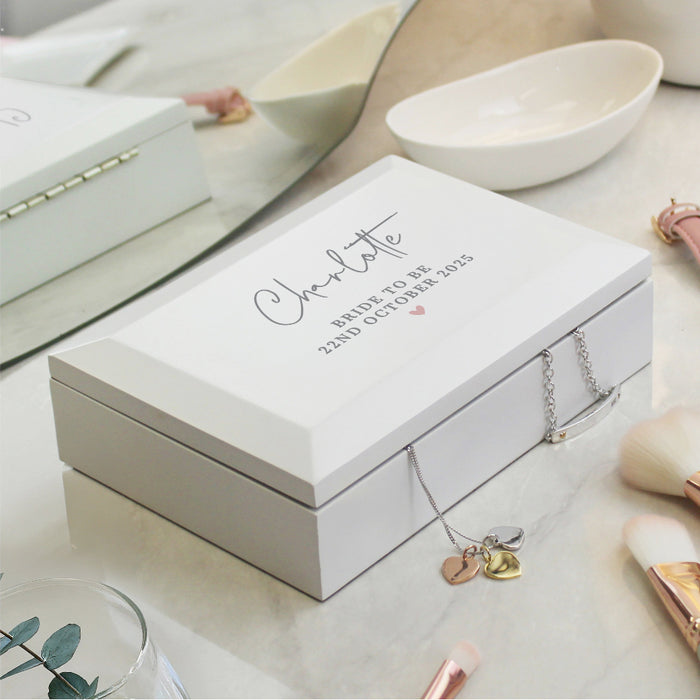 Personalised Heart White Wooden Jewellery Box