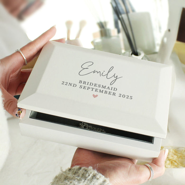 Personalised Heart White Wooden Jewellery Box