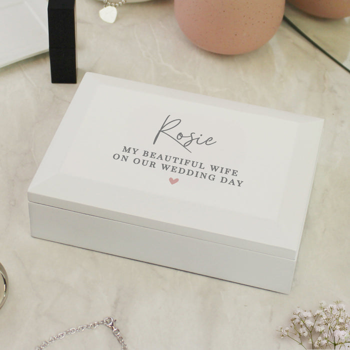 Personalised Heart White Wooden Jewellery Box