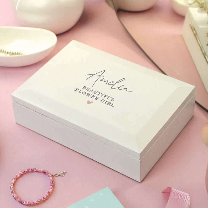 Personalised Heart White Wooden Jewellery Box