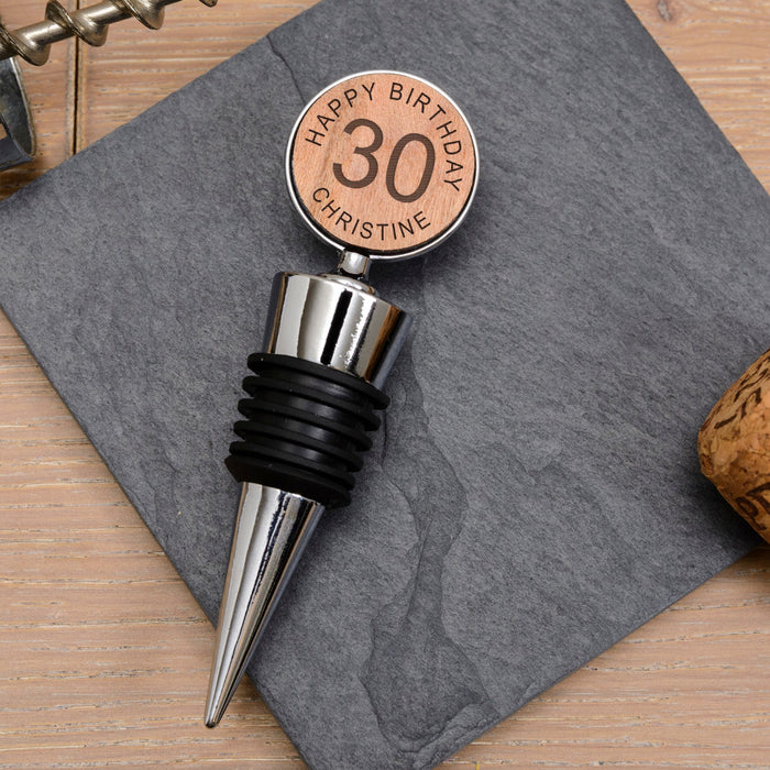 Personalised 30th Birthday Bottle Stopper - Cherrywood