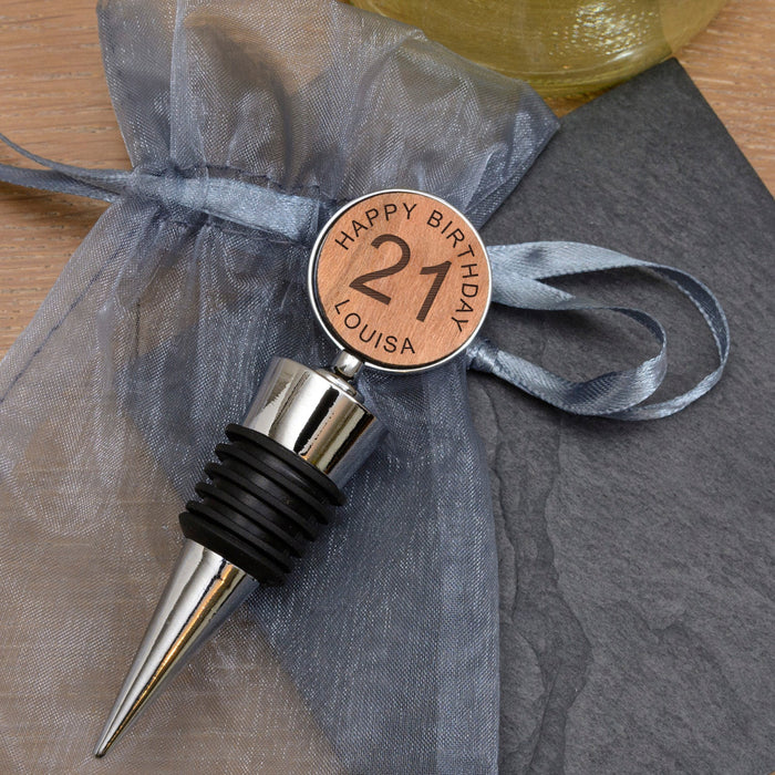 Personalised 21st Birthday Bottle Stopper - Cherrywood