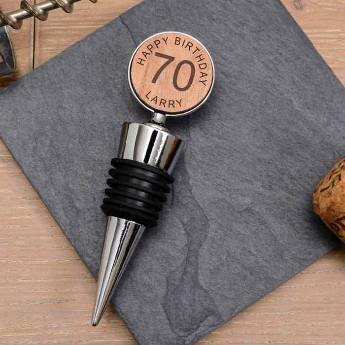Personalised 70th Birthday Bottle Stopper - Cherrywood