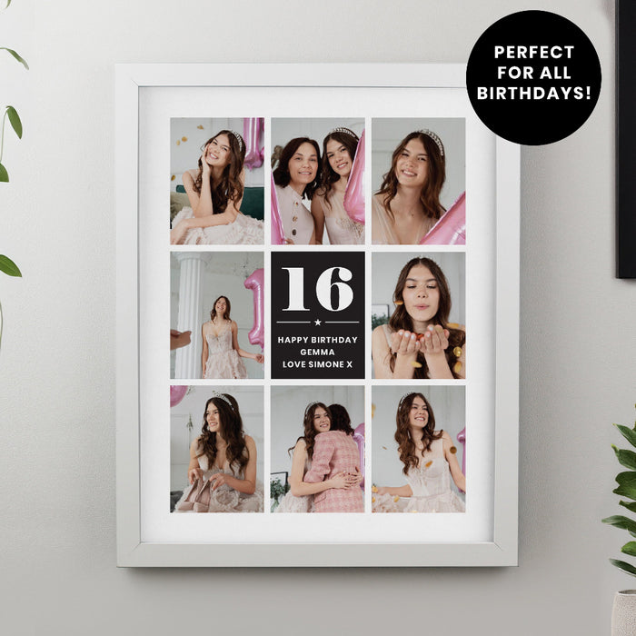 Personalised 16th Birthday Multi Photo Upload White Framed