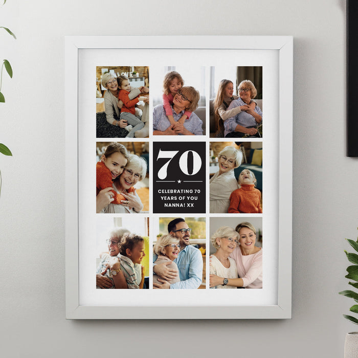 Personalised 70th Birthday Multi Photo Upload White Framed