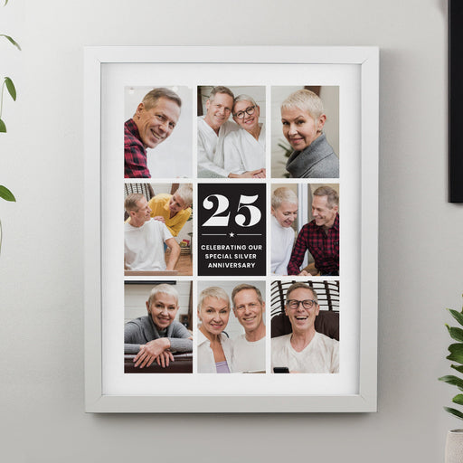 Personalised 25th Anniversary Multi Photo Upload White Framed