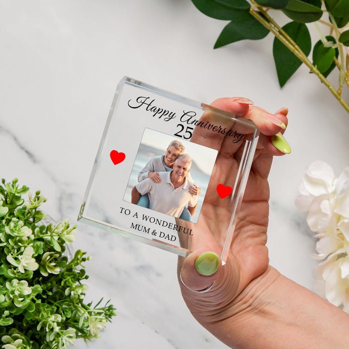 Personalised 25th Wedding Anniversary Photo Crystal Glass Ornament