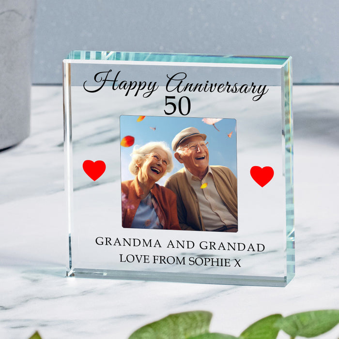 Personalised 50th Wedding Anniversary Photo Crystal Glass Ornament