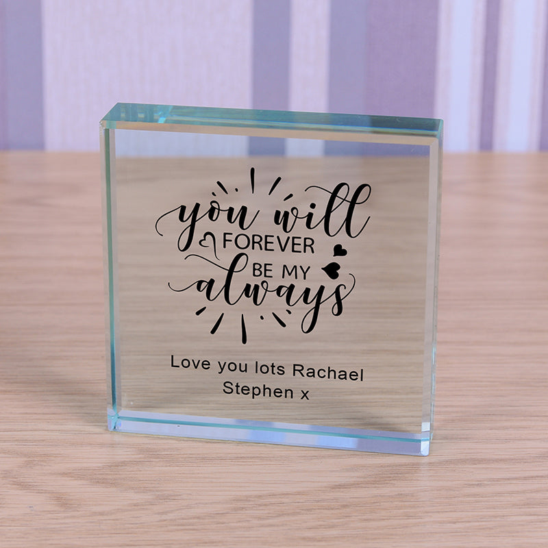 Personalised Forever My Always Glass Token Romantic Keepsake Gift