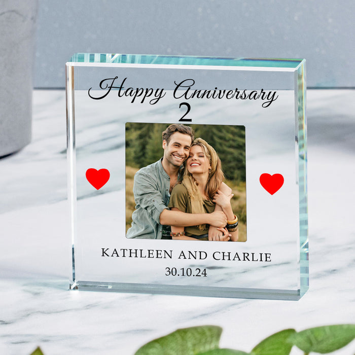 Personalised 2nd Wedding Anniversary Photo Crystal Glass Ornament