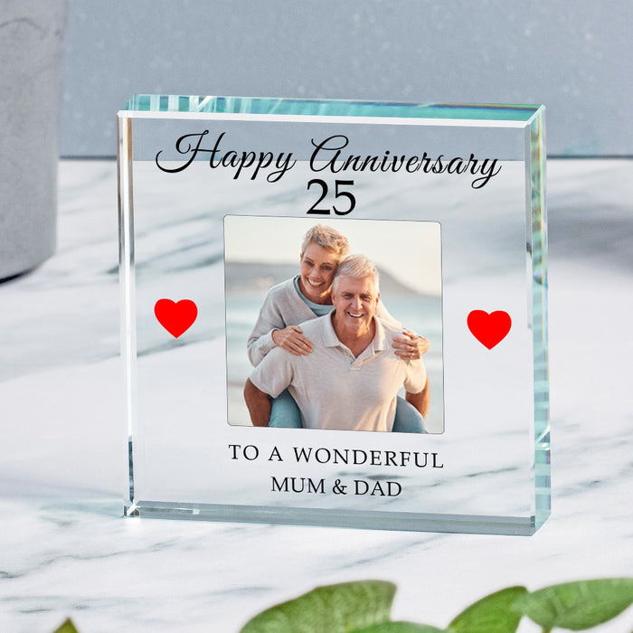 Personalised 25th Wedding Anniversary Photo Crystal Glass Ornament
