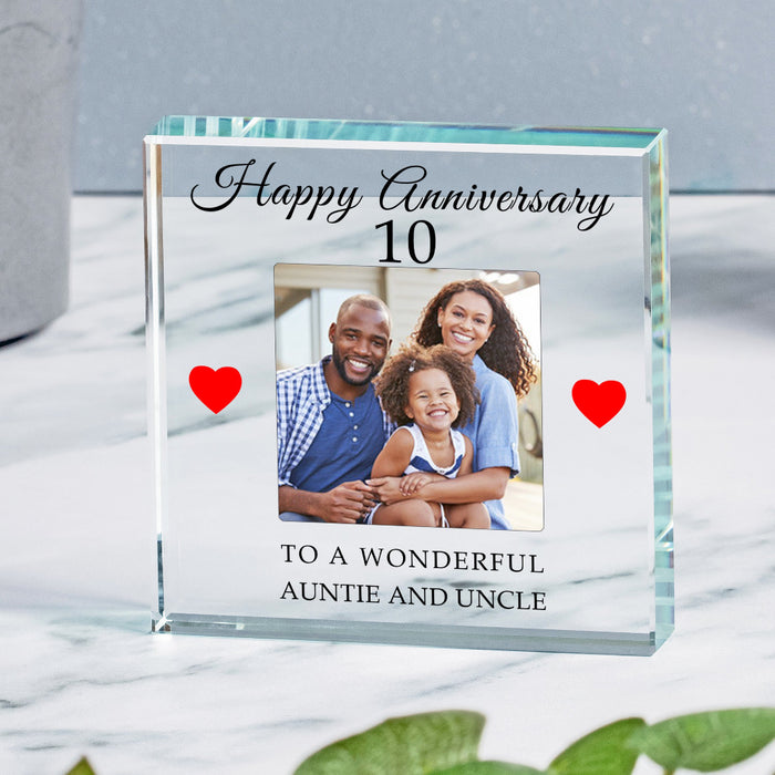 Personalised 10th Wedding Anniversary Photo Crystal Glass Ornament
