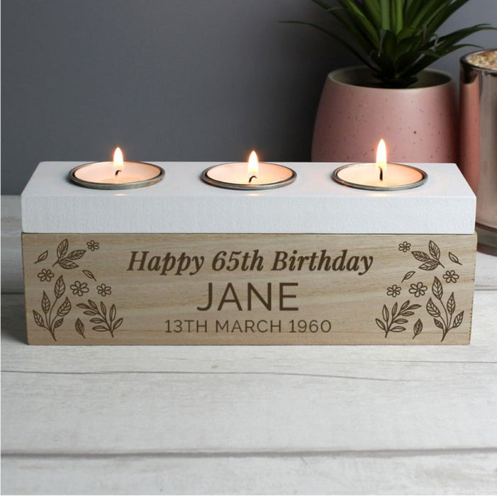 Personalised 65th Birthday Floral Triple Tea Light Box