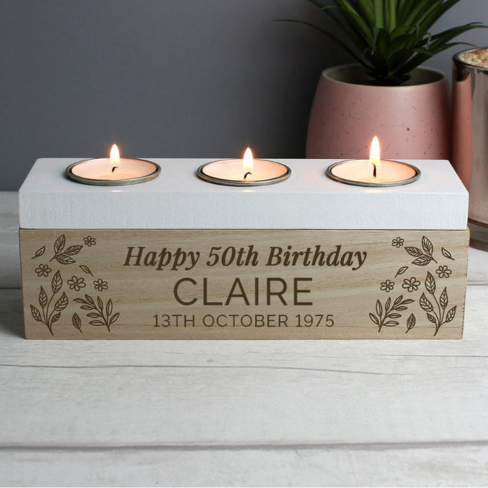 Personalised 50th Birthday Floral Triple Tea Light Box