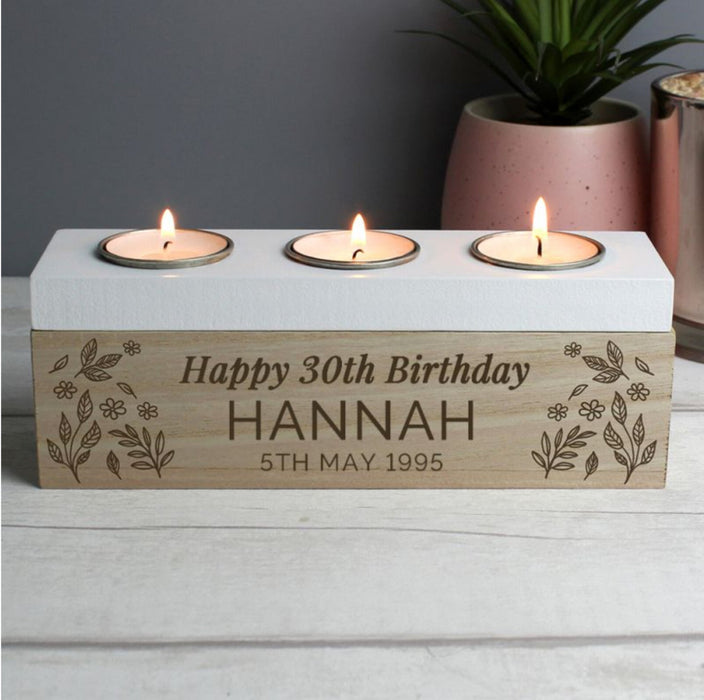 Personalised 30th Birthday Floral Triple Tea Light Box