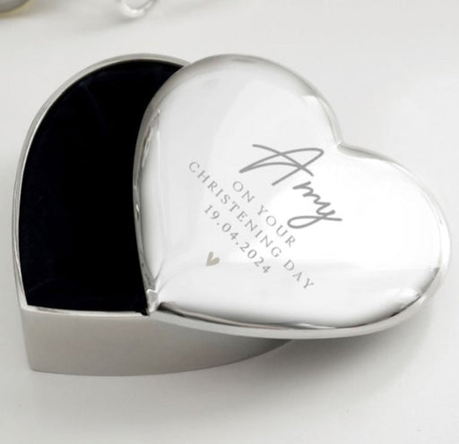 Personalised Christening Heart Trinket Box With Heart Design