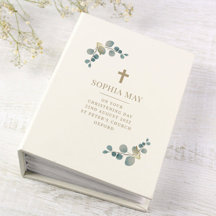 Personalised Botanical Cross Christening Photo Album