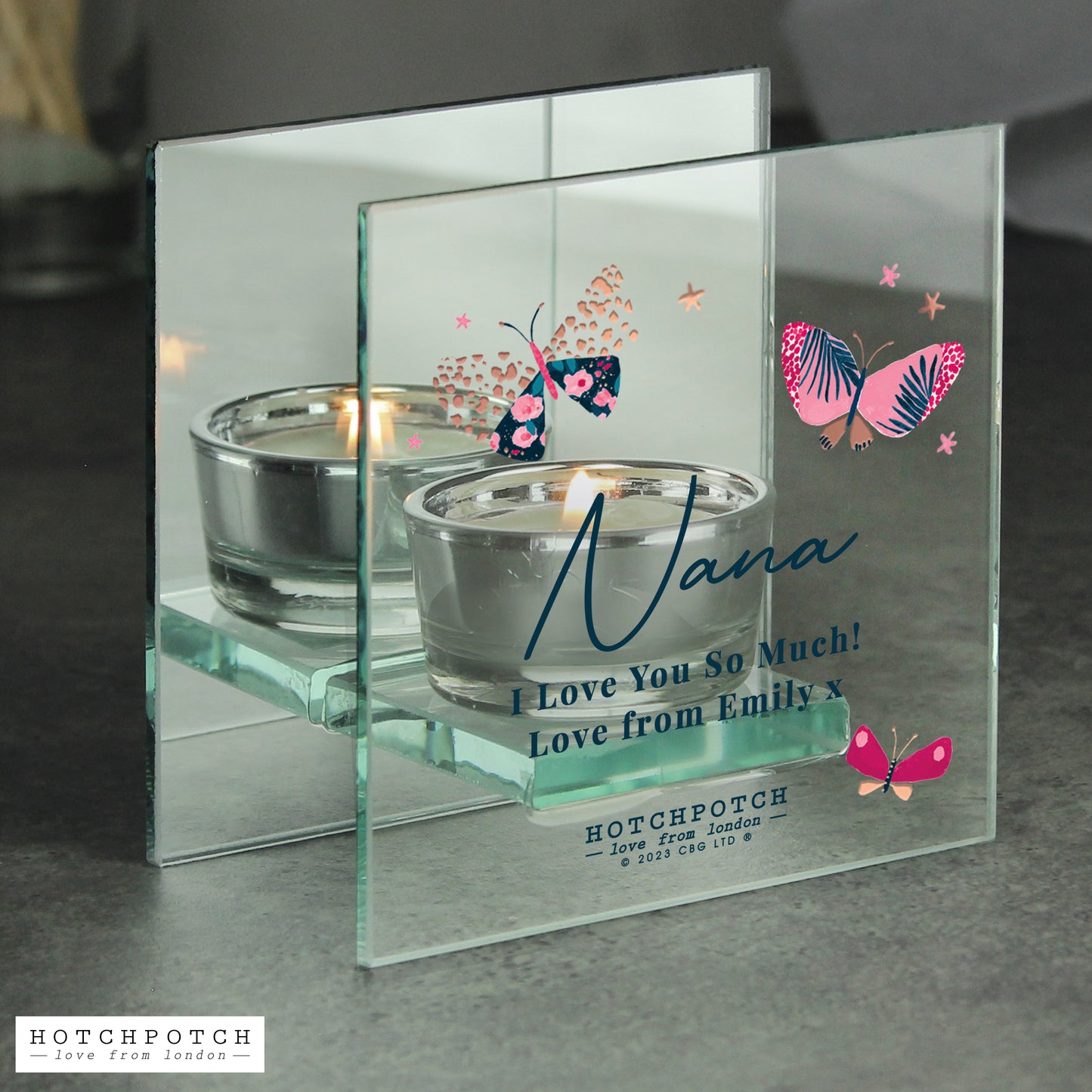 Personalised Butterfly Mirrored Tealight Holder