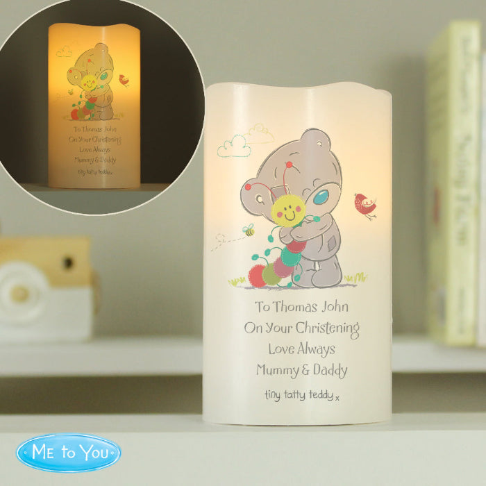 Personalised Tiny Tatty Teddy Cuddle Bug Christening LED Candle