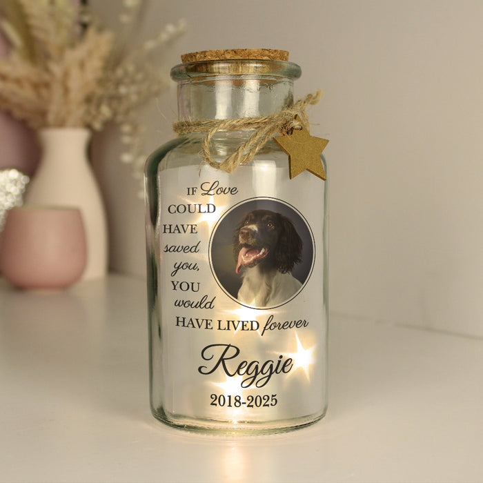 Personalised Pet Memorial Remembrance Photo Upload LED Light Up Jar
