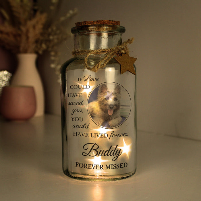 Personalised Pet Memorial Remembrance Photo Upload LED Light Up Jar
