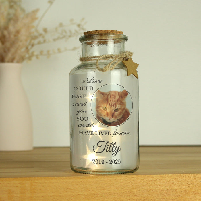Personalised Pet Memorial Remembrance Photo Upload LED Light Up Jar