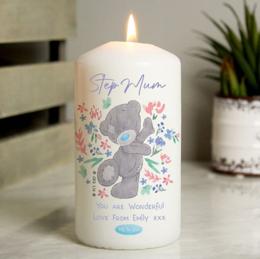 Personalised Me To You Step Mum Pastel Floral Pillar Candle