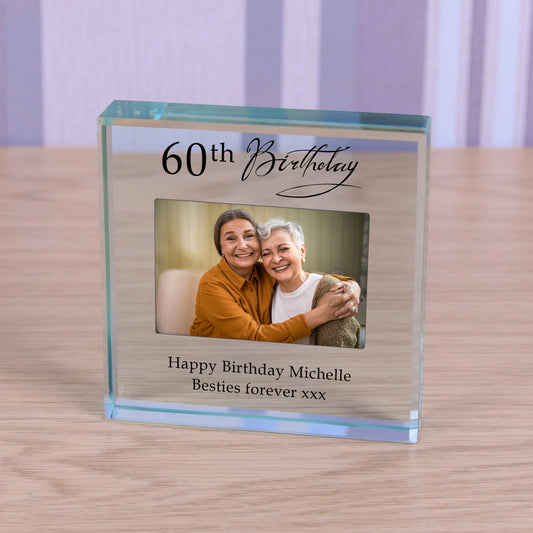 Personalised 60th Birthday Photo Keepsake Gift Crystal Glass Token