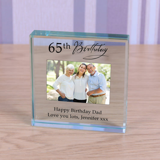 Personalised 65th Birthday Photo Keepsake Gift Crystal Glass Token