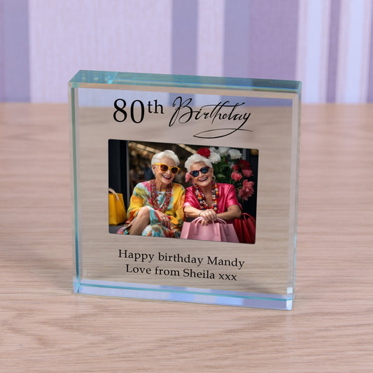 Personalised 80th Birthday Photo Keepsake Gift Crystal Glass Token