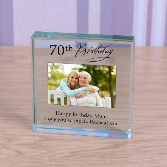 Personalised 70th Birthday Photo Keepsake Gift Crystal Glass Token