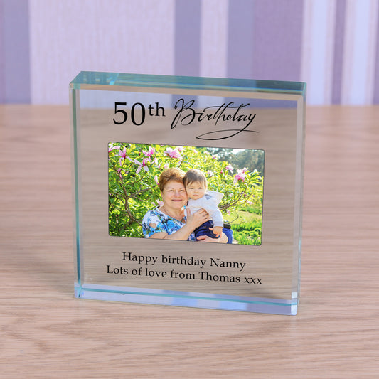 Personalised 50th Birthday Photo Keepsake Gift Crystal Glass Token