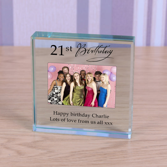 Personalised 21st Birthday Photo Keepsake Gift Crystal Glass Token