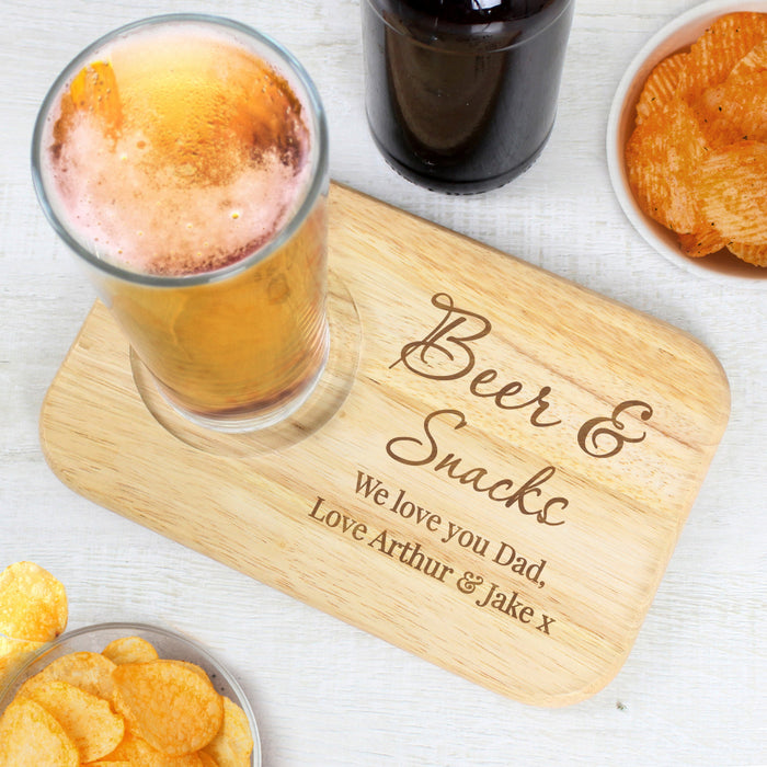 Personalised Beer & Snacks Wooden Coaster Tray Board