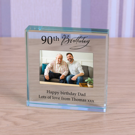 Personalised 90th Birthday Photo Keepsake Gift Crystal Glass Token