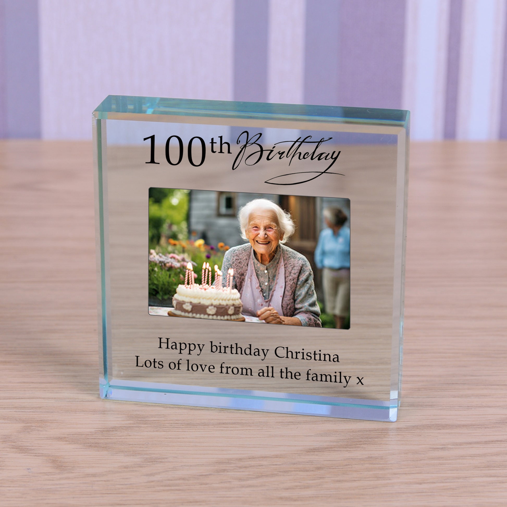 Personalised 100th Birthday Photo Keepsake Gift Crystal Glass Token